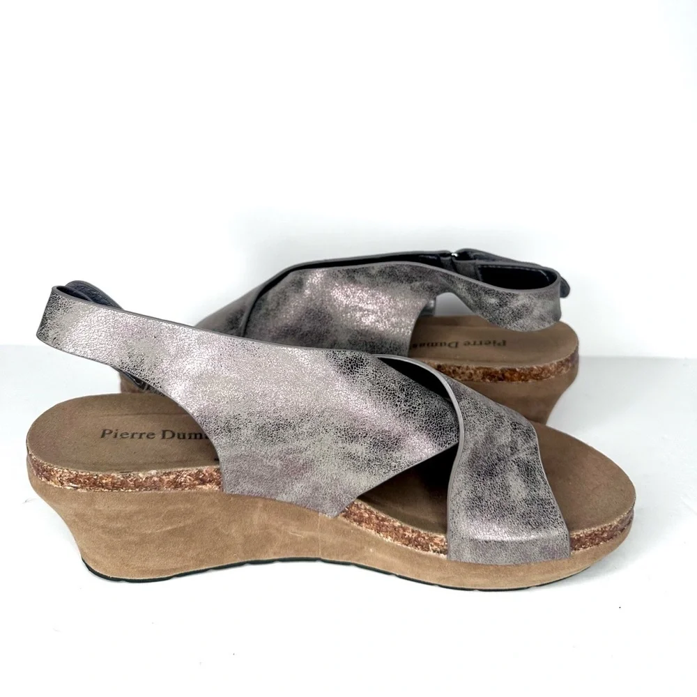 Pierre Dumas Women's Wedges in Metallic Silver and Tan Size 10